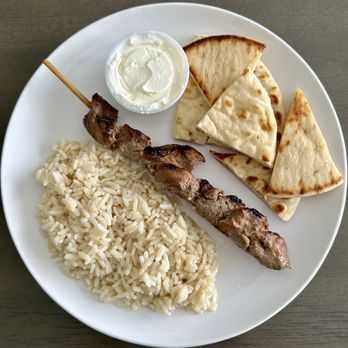 Evia Greek - Lamb souvlaki (delivery replated) - Greek Near Me - Bellevue, Pennsylvania