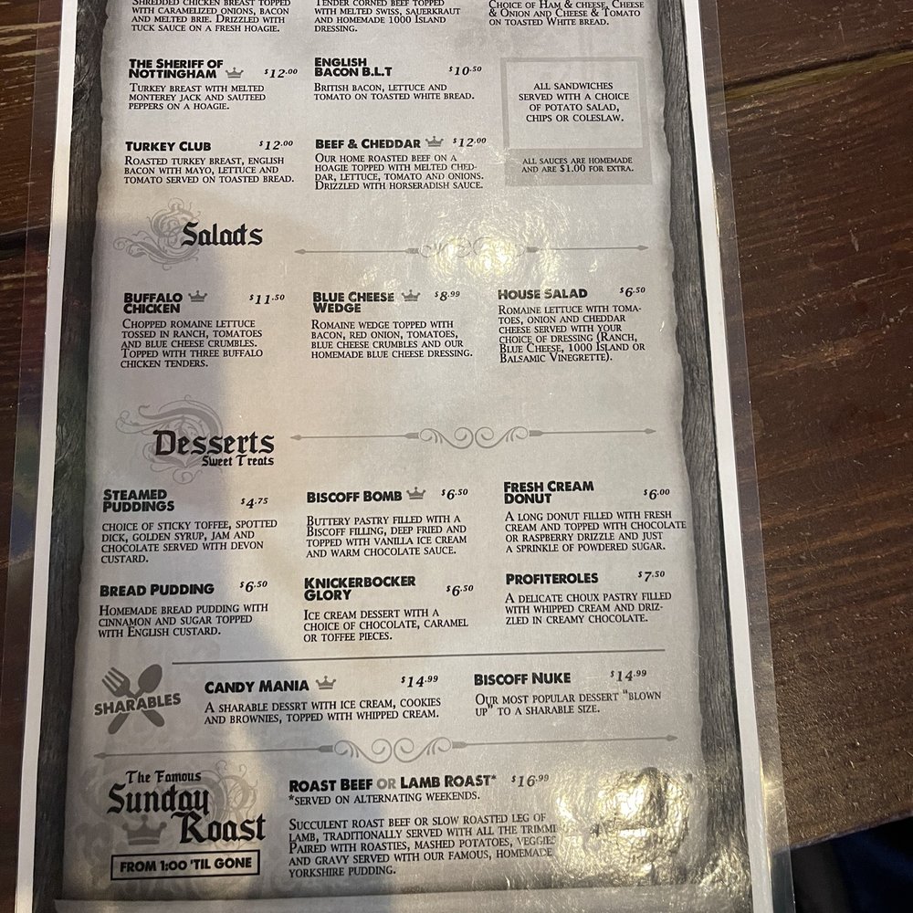 Friar Tuck - Back of menu - British Near Me - Clermont, Florida
