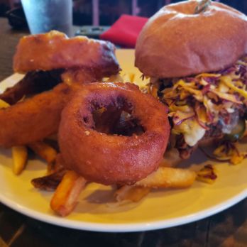 The Hive Bar & Grill - Chicken Sandwich - huge portion and full of flavor. Chicken and onion rings were over fried but not burnt. - American Near Me - Wildomar, California The Hive Bar & Grill - Chicken Sandwich - huge portion and full of flavor. Chicken and onion rings were over fried but not burnt. - American Near Me - Wildomar, California