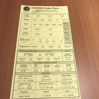 ICHIRAN - Brooklyn - The order slip - Ramen Near Me - Brooklyn, New York