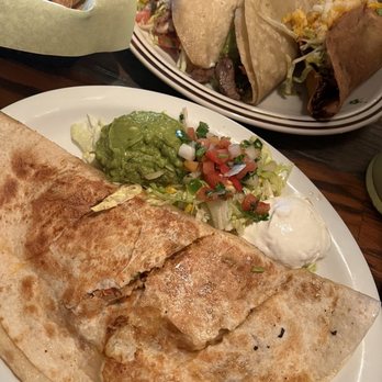 El Matador - (2) Soft Tacos & (1) Hard-Shell Taco (Top) and Stuffed Quesadilla with Shredded Chicken (Bottom) - Mexican Near Me - Costa Mesa, California El Matador - (2) Soft Tacos & (1) Hard-Shell Taco (Top) and Stuffed Quesadilla with Shredded Chicken (Bottom) - Mexican Near Me - Costa Mesa, California