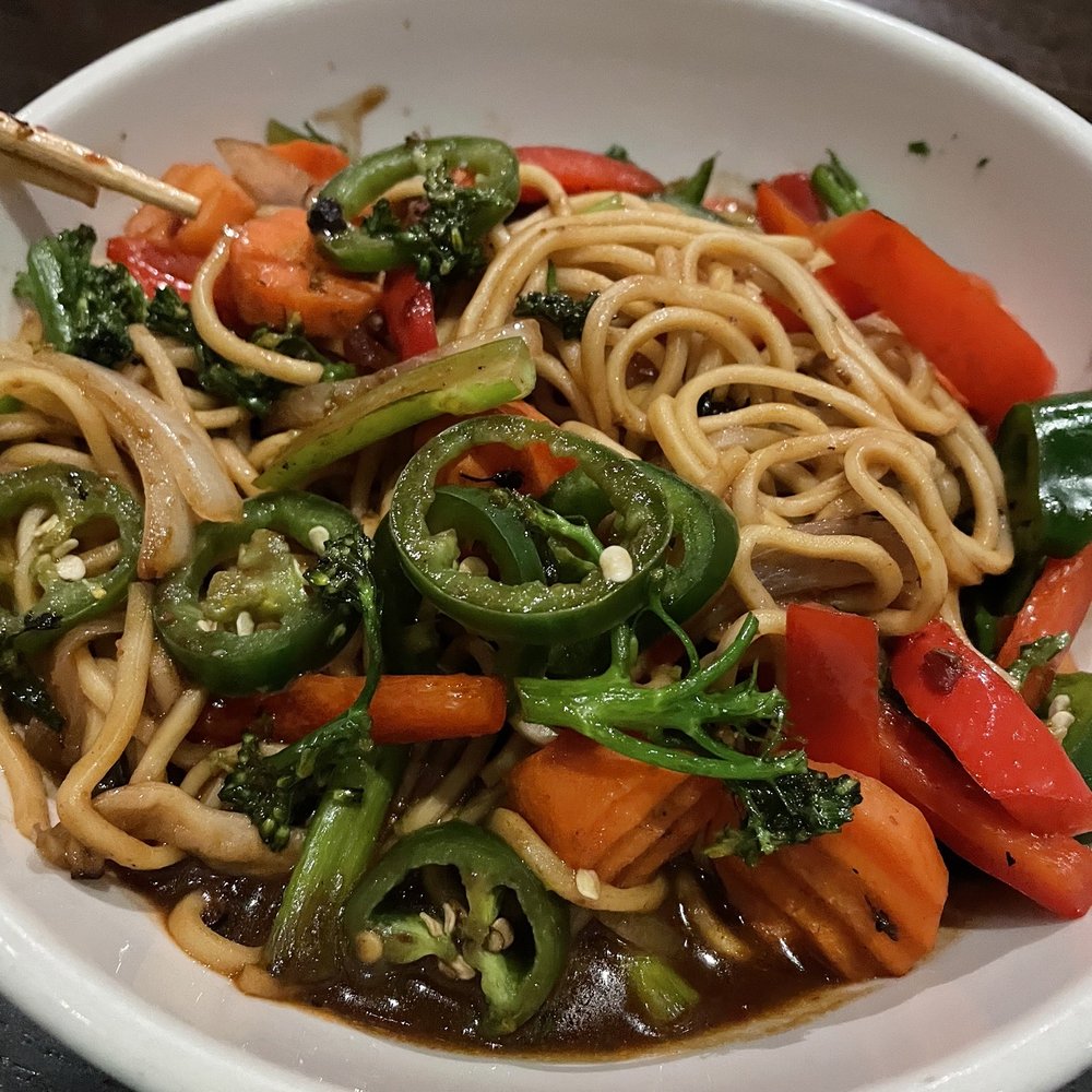 Crush - Yaki Soba Noodle (added jalapeños at the waiters suggestion) - New American Near Me - Amarillo, Texas