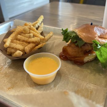 Sammy’s Sliders - Hot Honey Chicken, crinkle fries, Cheddar Cheese Sauce - New American Near Me - Winston-Salem, North Carolina Sammy’s Sliders - Hot Honey Chicken, crinkle fries, Cheddar Cheese Sauce - New American Near Me - Winston-Salem, North Carolina