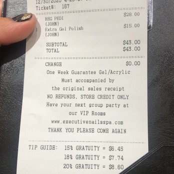 Executive Nails & Spa Copperfield  - Receipt of first time visiting. Thank you John and Nina. Great customer service! - Day Spas Near Me - Houston, Texas