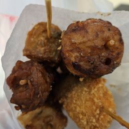 Takoyaki, shrimp ball, pork shumai, karaage