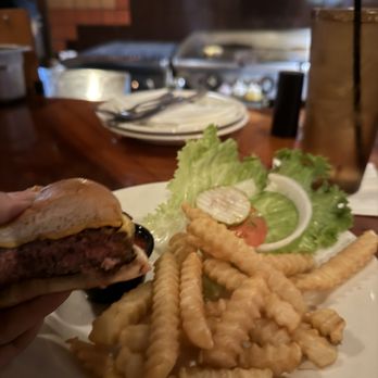 The Dirty Drummer - medium rare burger and fries! Juicy and Amazing! - Sports Bars Near Me - Phoenix, Arizona