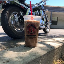 a motorcycle parked in the background