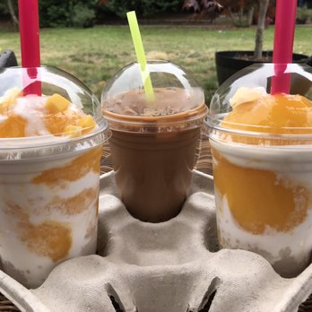 Eat Time - Mango coconut smoothie with sago and Eat Time exclusive milk tea. - Cantonese Near Me - Burien, Washington