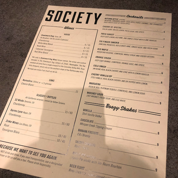 Society Burger - Drink Menu - Burgers Near Me - Tulsa, Oklahoma