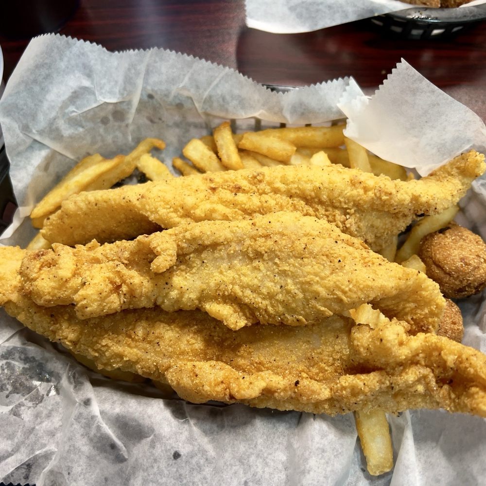 Catfish w fries and hush puppies Catfish w fries and hush puppies