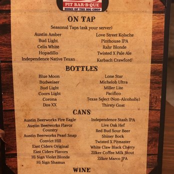 Cooper's Old Time Pit Bar-B-Que - Beer and wine menu (September 2019) - Barbeque Near Me - Austin, Texas