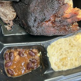 Mac n Mac and Cheese, rib, Baked Beans, brisket