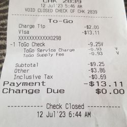 Waffle House - This is my receipt from my refund that I had to wait until the police got there to get.