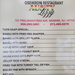 Oseikrom Restaurant - Aunty Lizzy - Displayed menu. Many more options available