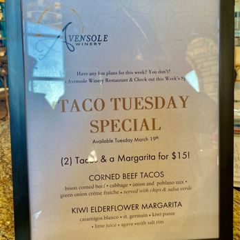 The Restaurant at Avensole Winery - Taco Tuesday Special $15 Great Deal! - Venues & Event Spaces Near Me - Temecula, California