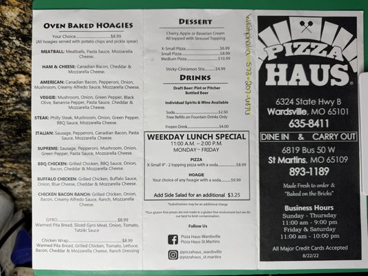 Menu photo 2 Pizza Haus Jefferson City, MO