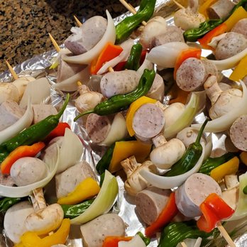 German Sausage - Brats and Shishitos....Kabobing it!    Ready for the grill ;P  #shishitosLeeLee's - Meat Shops Near Me - Phoenix, Arizona