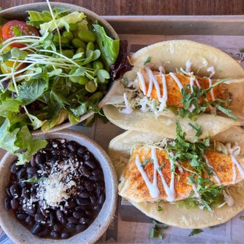 Pacific Catch - Grilled fish tacos with side salad - Sushi Bars Near Me - Santa Clara, California Pacific Catch - Grilled fish tacos with side salad - Sushi Bars Near Me - Santa Clara, California