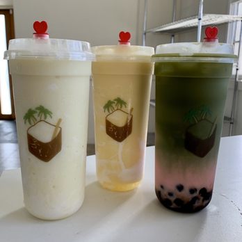 Coco3 - Durian Classic Blend, Orangey Peachy Specialty Blend, and Pink Matcha w/ Boba - Bubble Tea Near Me - South San Francisco, California Coco3 - Durian Classic Blend, Orangey Peachy Specialty Blend, and Pink Matcha w/ Boba - Bubble Tea Near Me - South San Francisco, California