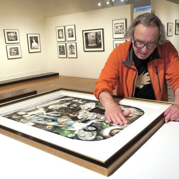 Etherton Gallery - Joel-Peter Witkin hand buffing his encaustic piece. - Art Galleries Near Me - Tucson, Arizona