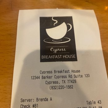 Cypress Breakfast House - Receipt - Breakfast & Brunch Near Me - Cypress, Texas