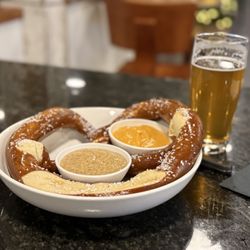 Sisu Brewing - Bavarian pretzel with both sauces. Huge and perfectly baked. Be careful, it's served pipping hot, as you'd want it to be.