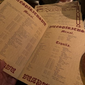 Quixote - Menu of tequila - Mexican Near Me - San Diego, California