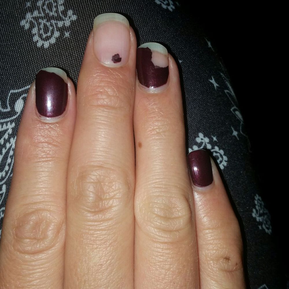 G Spot Nails - 2 day old manicure. Middle finger peeled off like a sticker. - Nail Salons Near Me - Pacoima, California