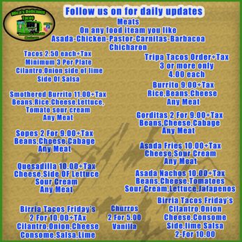 Micas Delicious Tacos - Our new Menu Updated July 6th 2023 - Food Trucks Near Me - pueblo, Colorado Micas Delicious Tacos - Our new Menu Updated July 6th 2023 - Food Trucks Near Me - pueblo, Colorado