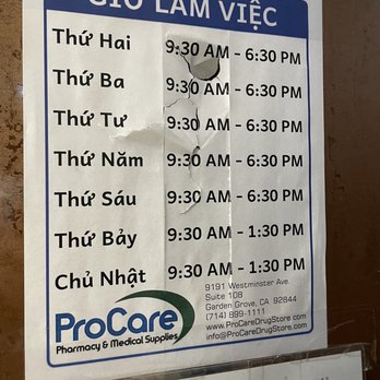 ProCare Pharmacy - Hours of operation - Pharmacy Near Me - Garden Grove, California ProCare Pharmacy - Hours of operation - Pharmacy Near Me - Garden Grove, California