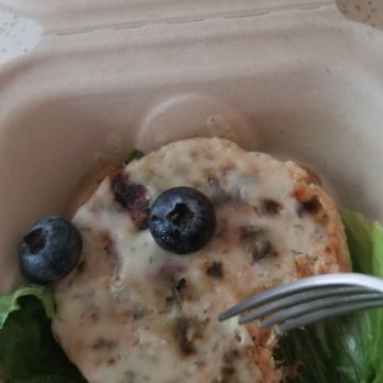 The Green Plate - I tried a Bunless salmon Burger topped with cucumber dill sauce with a side of cauliflower " Potato" salad.  Delicious - Salad Near Me - Whitinsville, Massachusetts