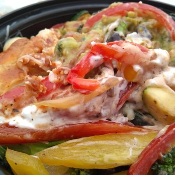 Aztec Grill - (Closeup, stirred around a bit) Burrito Bowl with veggies, black beans, and hot red salsa. - Mexican Near Me - Crescent City, California