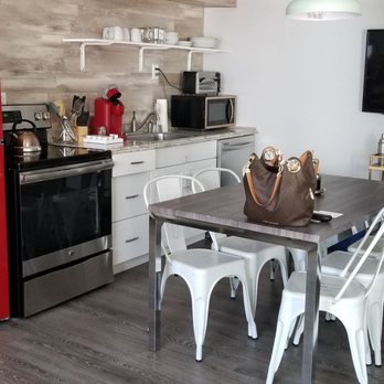 The Shore House - Adorable kitchen, fully stocked with plates, glasses, silverware and complimentary hand sanitizer and disinfectant spray on the table. - Vacation Rentals Near Me - Wildwood, New Jersey