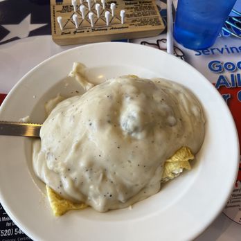 Biscuits Country Cafe - The Half Hobo, Biscuits and gravy, scrambled eggs, sausage patties and potatoes - Breakfast & Brunch Near Me - Tucson, Arizona