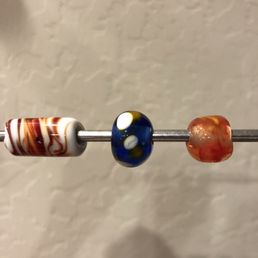 My first beads. Can hardly wait to take another class. I'm also starting to purchase the equipment so I can practice at home. My first beads. Can hardly wait to take another class. I'm also starting to purchase the equipment so I can practice at home.