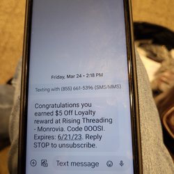 Rising Threading - Copy of text as proof of discount initially denied.