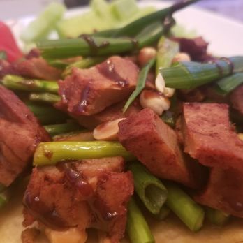 Lily's Vegan Pantry - Vegan Teriyaki Duck with green onion, asparagus and hoisin sauce with peanut garnish - Health Markets Near Me - New York, New York Lily's Vegan Pantry - Vegan Teriyaki Duck with green onion, asparagus and hoisin sauce with peanut garnish - Health Markets Near Me - New York, New York