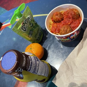 Alien Pizza Planet - Kids pasta meal - small pasta and meatballs, tangerine, apple sauce and chocolate milk. - Pizza Near Me - Anaheim, California