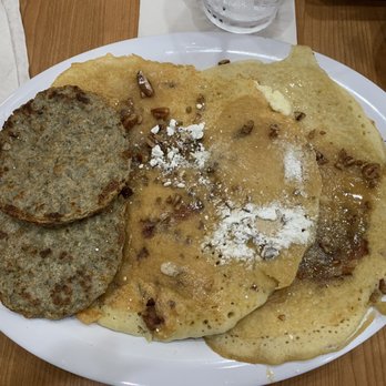 Ruby Slipper Metairie - Praline Pancakes w/ chicken sausage - Breakfast & Brunch Near Me - Metairie, Louisiana Ruby Slipper Metairie - Praline Pancakes w/ chicken sausage - Breakfast & Brunch Near Me - Metairie, Louisiana