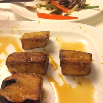Tapeo - Eggplant roasted with honey (front), grilled vegetables (back, already mostly eaten) - Tapas Bars Near Me - Barcelona, B