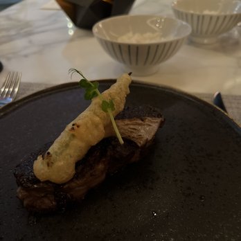 Umi By Vikram Garg - Ribeye with Okura Tempura along with bowl of rice - Seafood Near Me - Honolulu, Hawaii Umi By Vikram Garg - Ribeye with Okura Tempura along with bowl of rice - Seafood Near Me - Honolulu, Hawaii