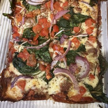 Crust Pizzeria - Detroit Santorini it's probably my favorite pizza there now I added Fennel sausage and my wife and I were blown away. - Pizza Near Me - Havertown, Pennsylvania