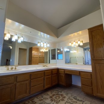 Modern Plus Painting - Master bathroom his and hers with a smooth semi- gloss and flat finish. - Painters Near Me Modern Plus Painting - Master bathroom his and hers with a smooth semi- gloss and flat finish. - Painters Near Me