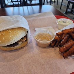 GriDeli's North - Mushroom and Swiss with sweet potatoes fries. DELICOUS EVERY TIME!