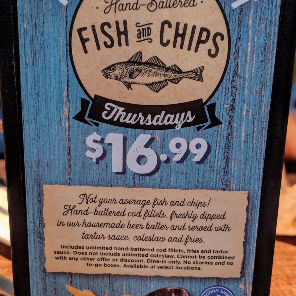 Ricky's Restaurant - a menu for fish and chips - Bars Near Me - Vernon, British Columbia
