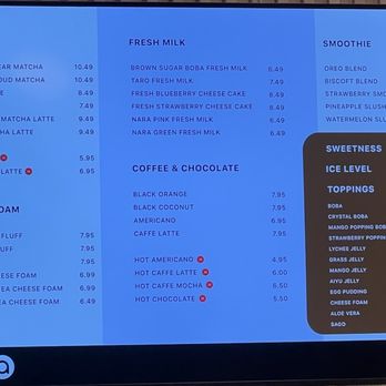 Nara Boba Tea - Menu as of 12/18/25 - Bubble Tea Near Me - Rolling Hills Estates, California