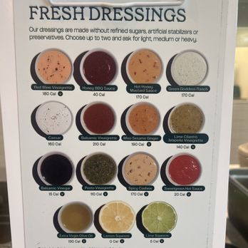 sweetgreen - Healthy Salads, Wraps, and Bowls - I love the quick reference sign for dressings. Hmmm..,next time I'll try Spicy Cashew! - Salad Near Me - Dallas, Texas