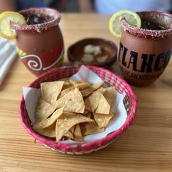 Tlahco Mexican kitchen - Strawberry and Mango margaritas, chips and a bean dip
