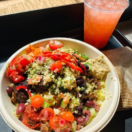 Rice & Splendid Greens Bowl w/ Chicken & Meatballs + Strawberry Mint Lemonade!...Thumbs Up!! Rice & Splendid Greens Bowl w/ Chicken & Meatballs + Strawberry Mint Lemonade!...Thumbs Up!!