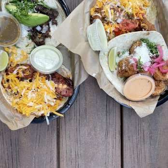 Torchy's Tacos - Democrat top left, Republican bottom left, trailer park trashy top right, Baja shrimp bottom right - Tacos Near Me - Austin, Texas Torchy's Tacos - Democrat top left, Republican bottom left, trailer park trashy top right, Baja shrimp bottom right - Tacos Near Me - Austin, Texas